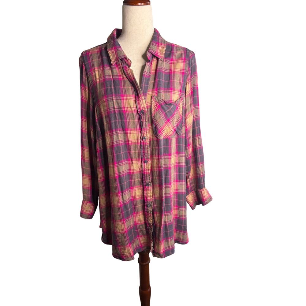 Velvet Heart Pink Brown Plaid Button-Up Shirt — Size M